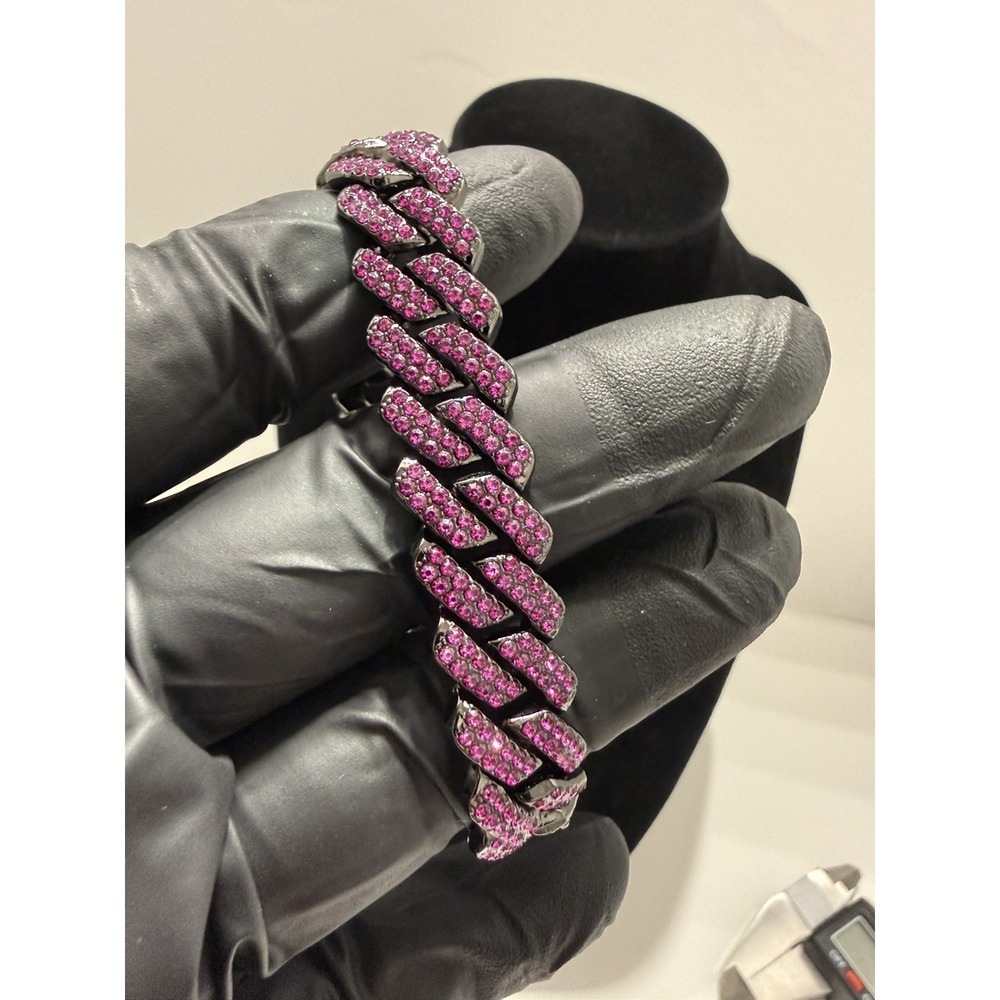 iced out purple on black cuban bracelet vvscz stones 7 inch 14mm push lock